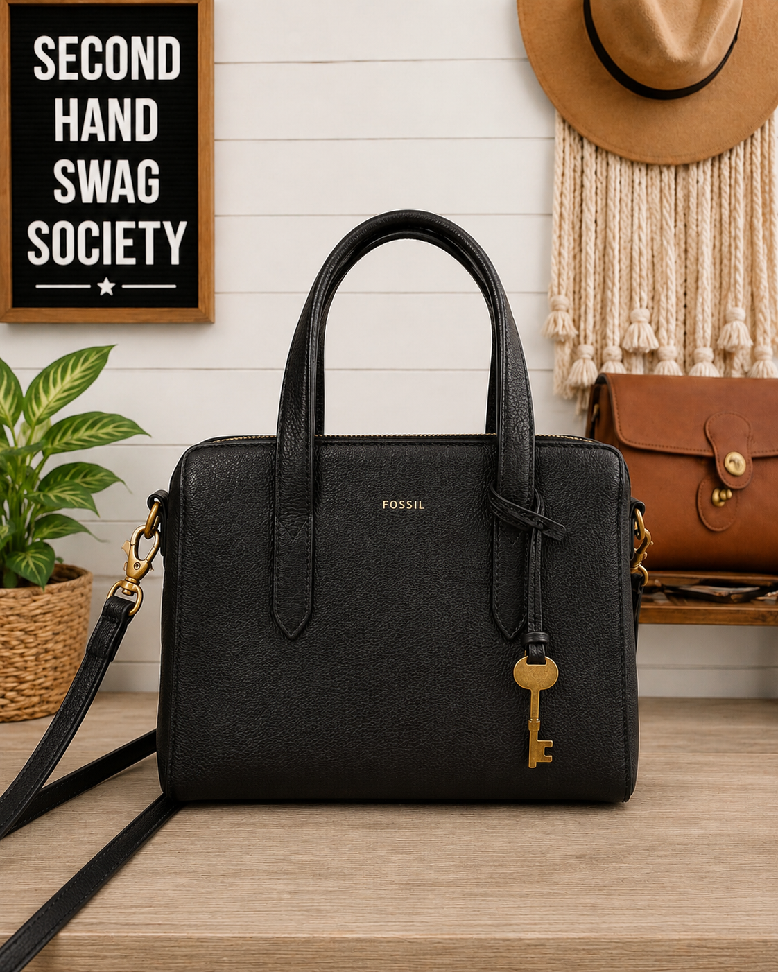 Fossil Leather Satchel Crossbody Bag