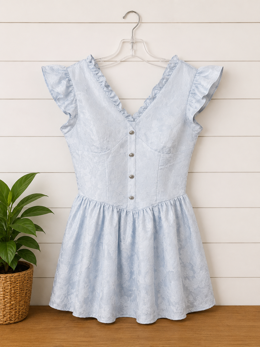 Powder Blue Jacquard Mini Dress