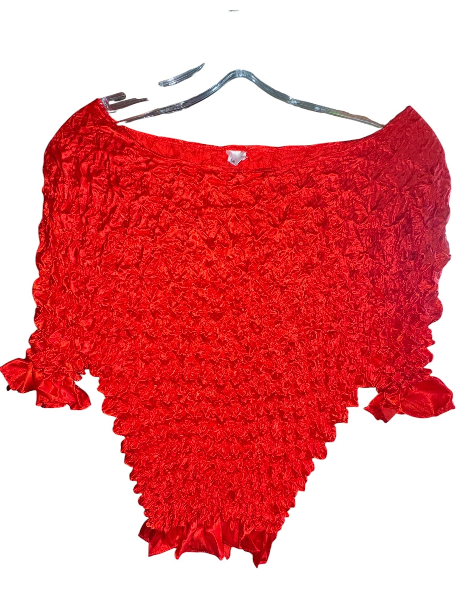 Vintage Red Ruched Satin Stretch Batwing Top