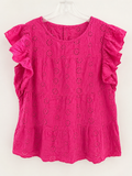 Hot Pink Eyelet Ruffle Sleeve Top