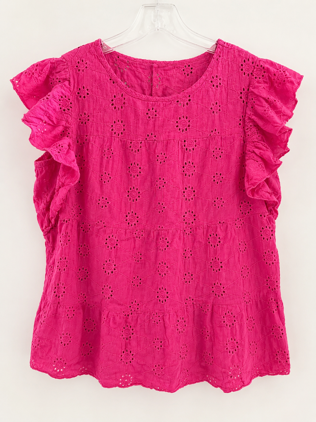 Hot Pink Eyelet Ruffle Sleeve Top