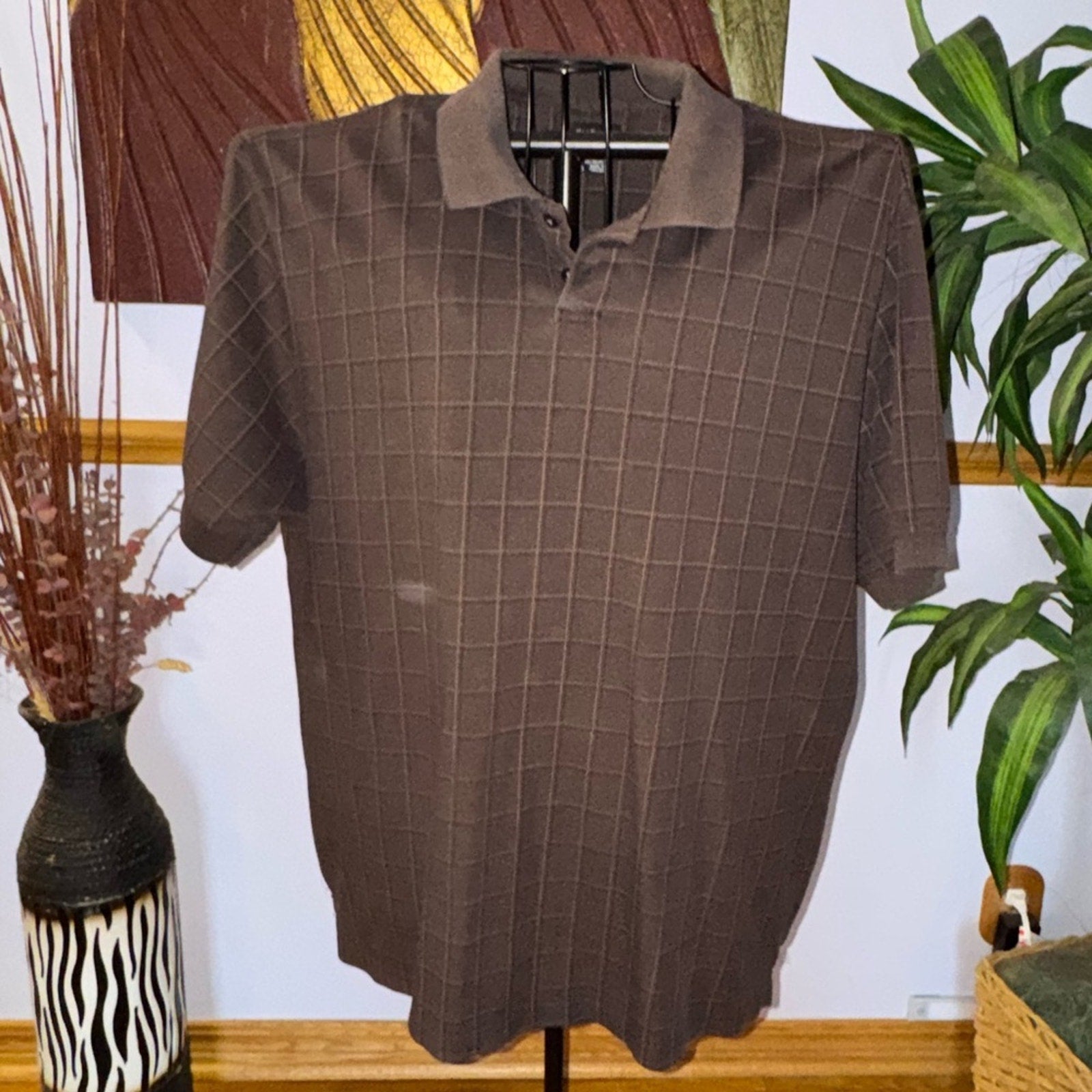 Van Heusen Dark Brown Checkered Polo Shirt