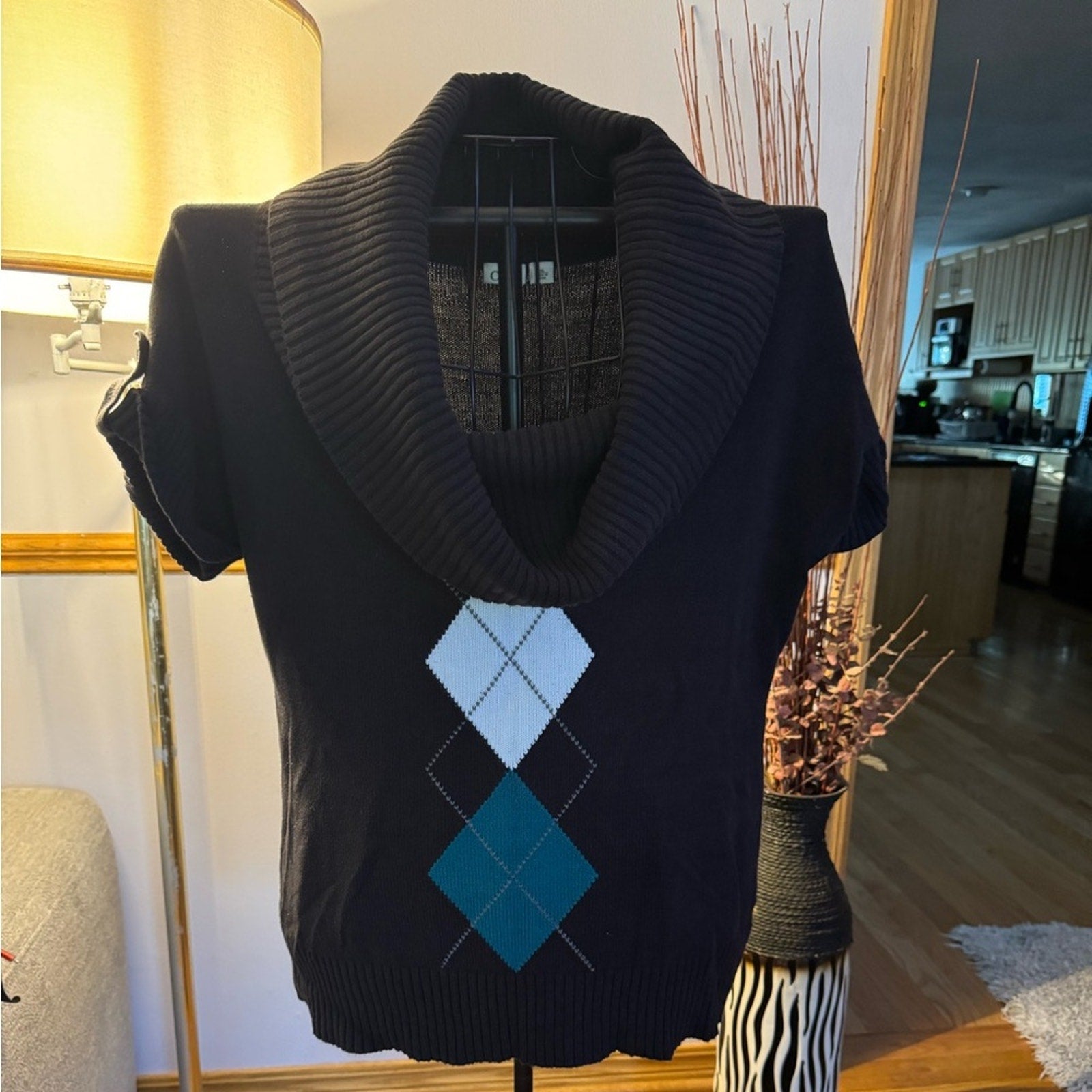 Cato Black Sweater with Argyle Pattern