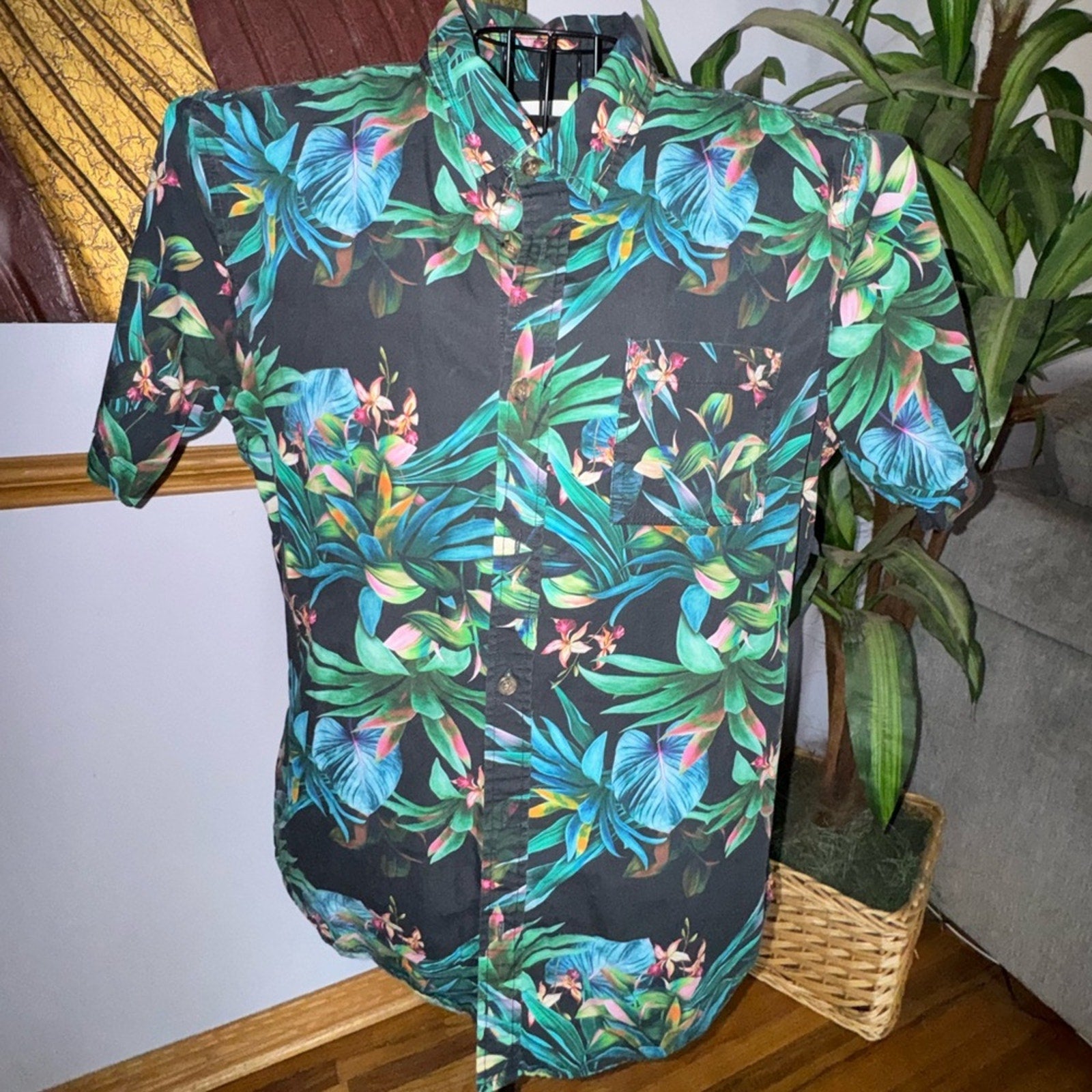 On the Byas Black and Green Floral Men's Shirt