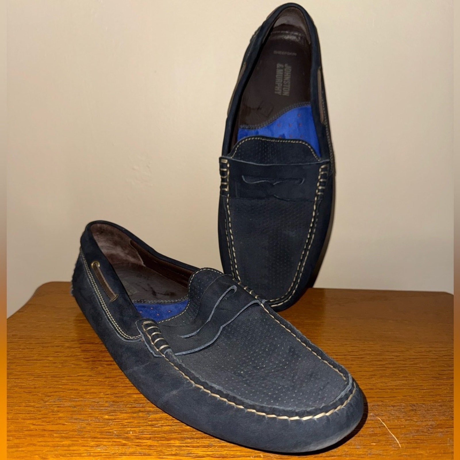 Johnston & Murphy Navy Slip-On Loafers