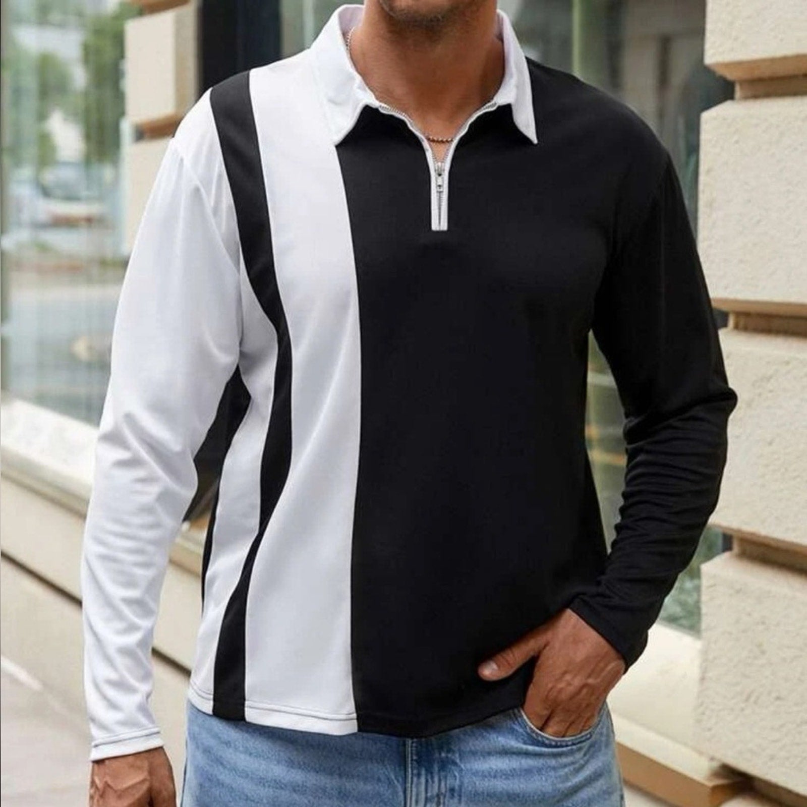 Mens quarter zip long sleeve polo