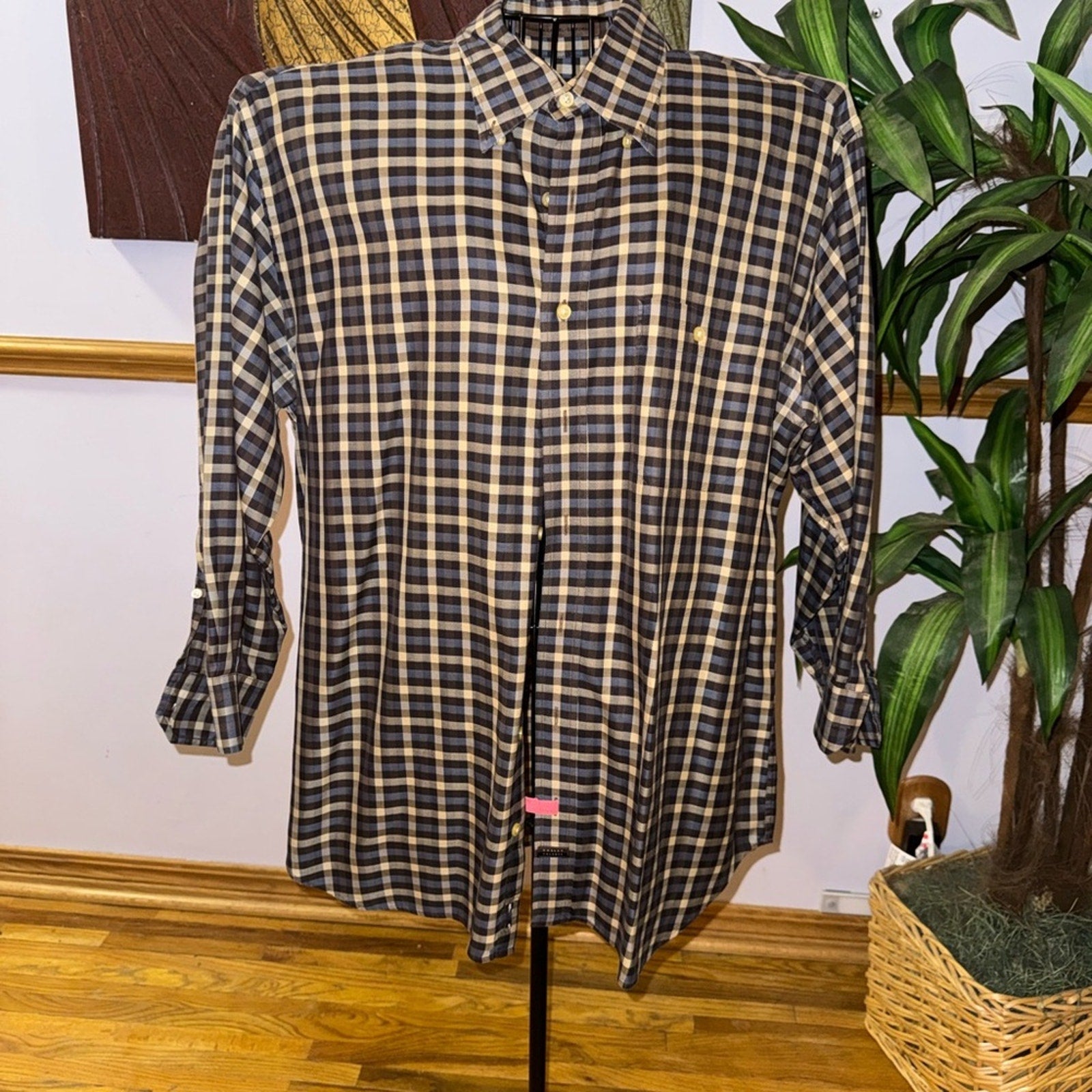 Robert Talbott Black and Tan Plaid Shirt