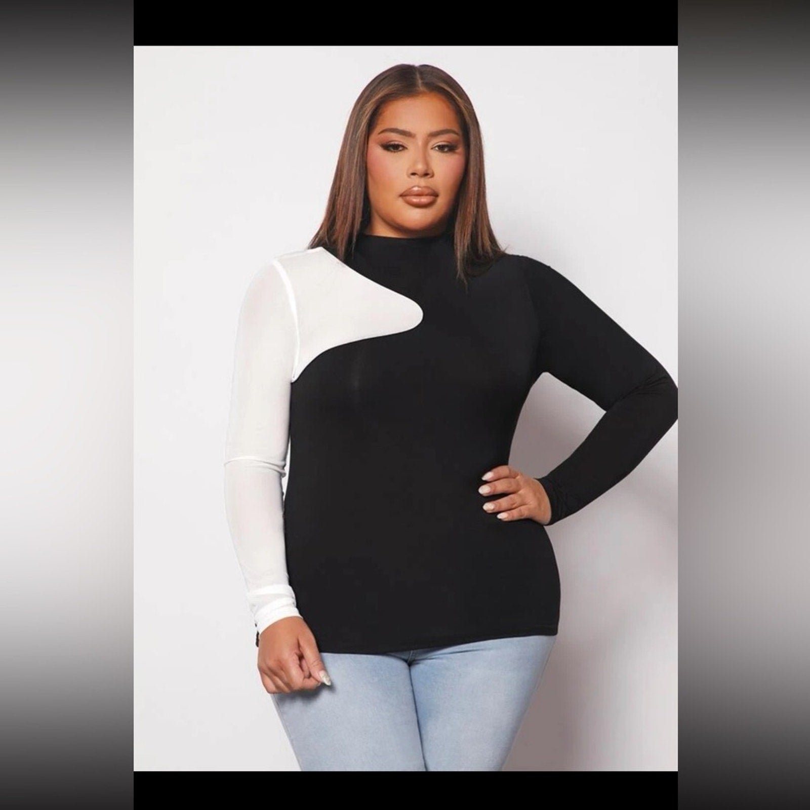 Two tone mock neck shirt