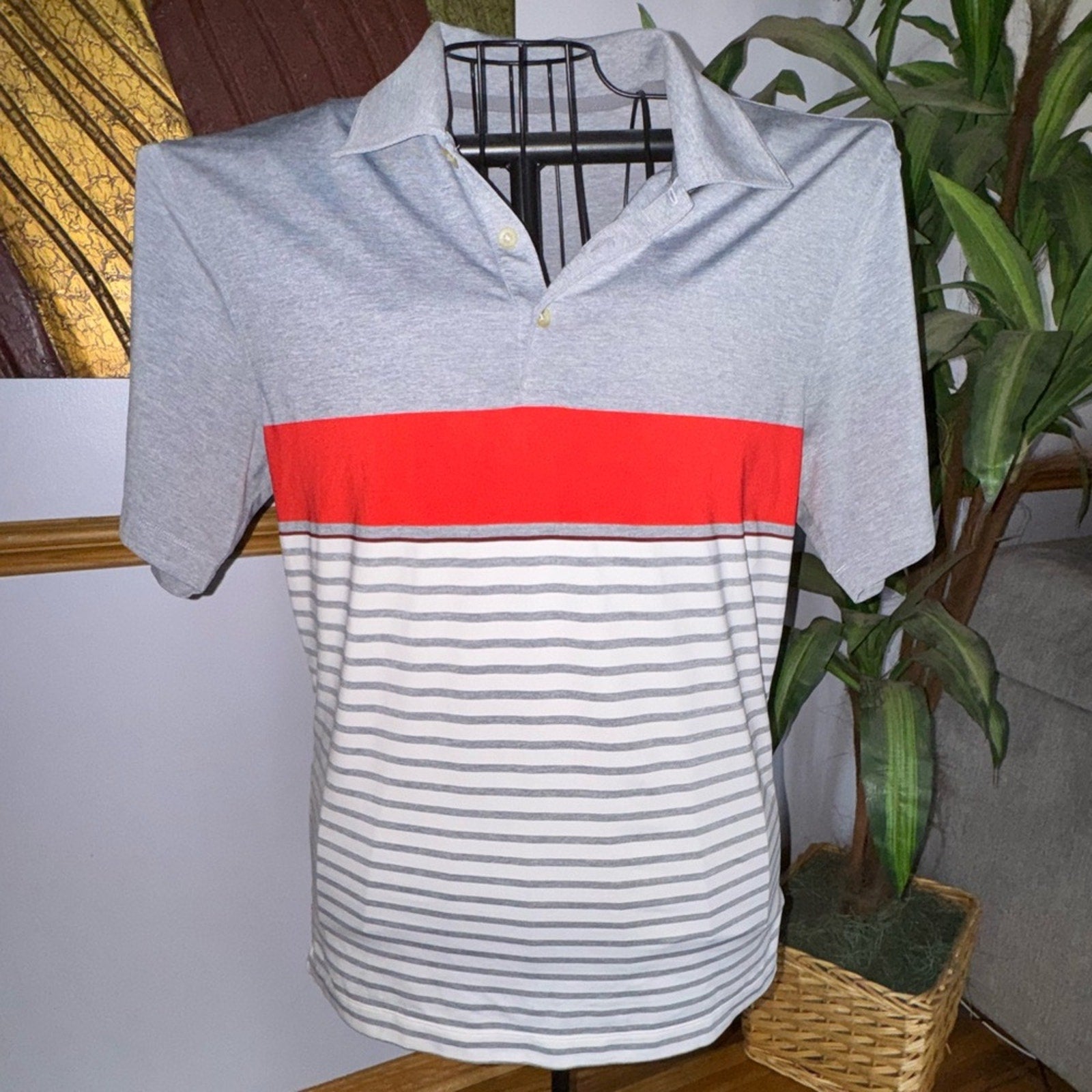 Nike Men's Polo with Red and Gray Stripes