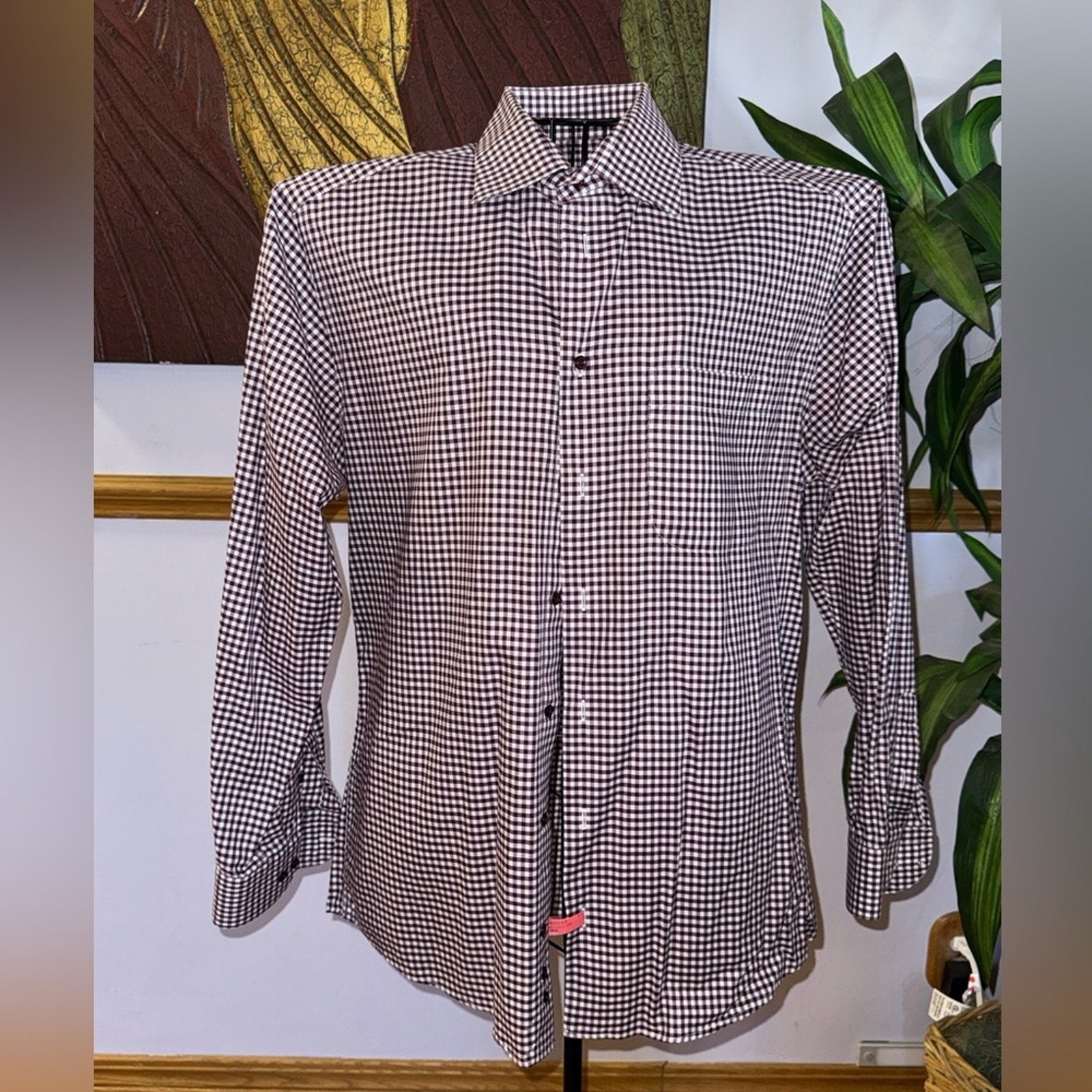 Men's Black and White Checkered Button Down Shirt