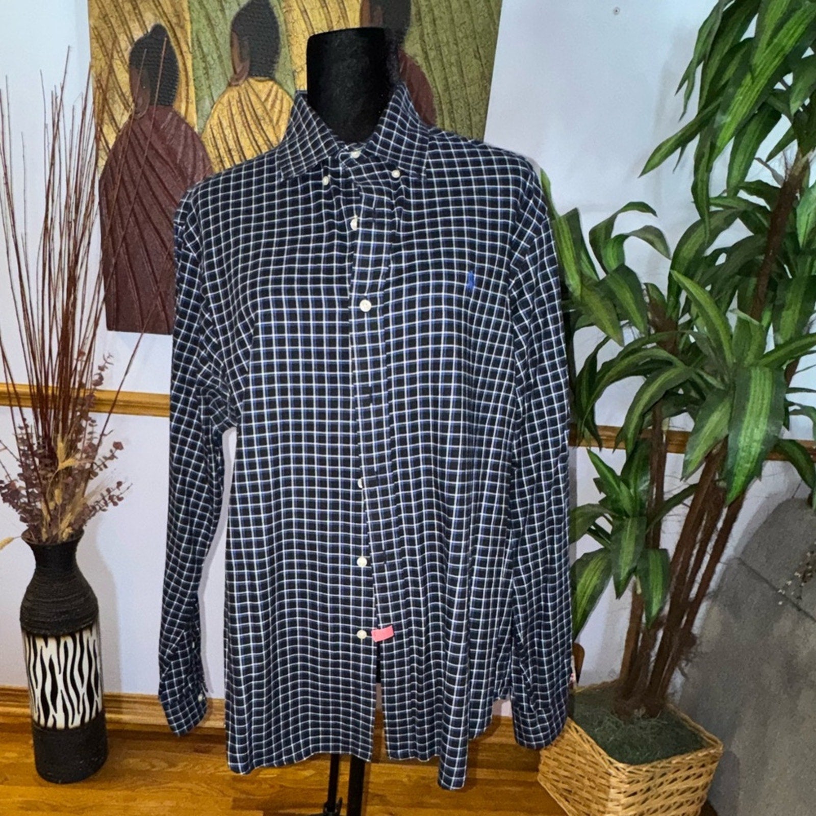 Ralph Lauren Men's Blue Checkered Button Down Shirt