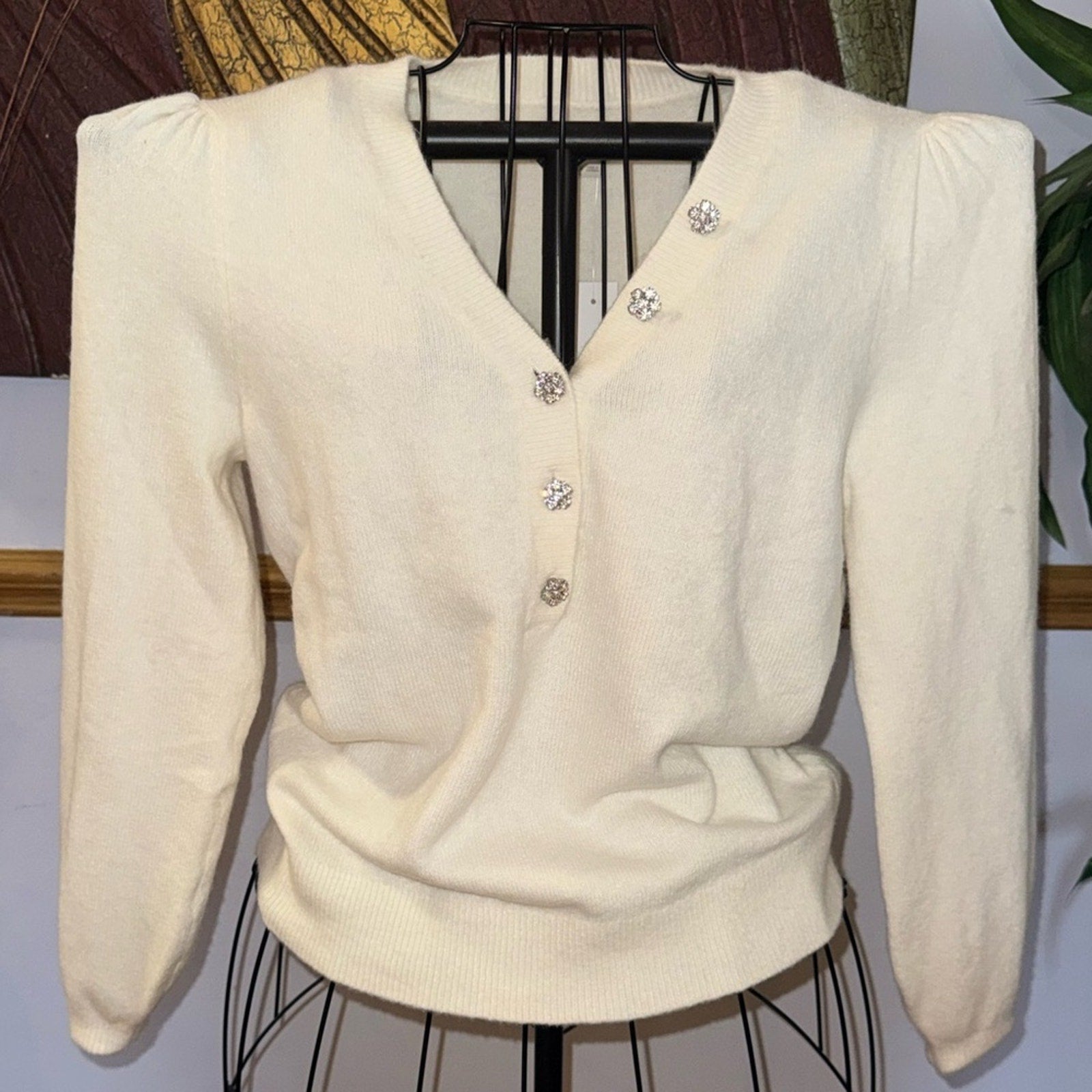 LOFT Ivory Cardigan with Jewel Buttons