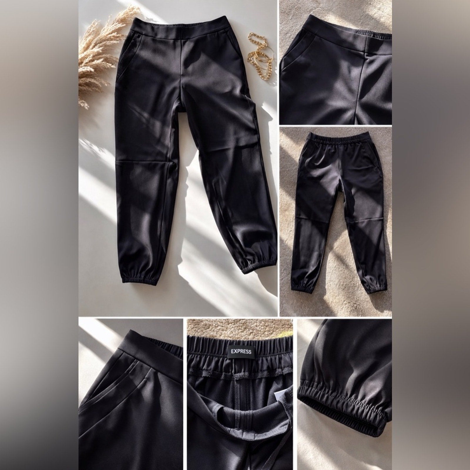 Express Black Satin High Rise Joggers