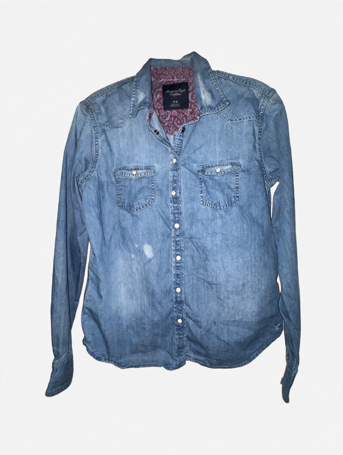 American Eagle denim shirt front, cleaned