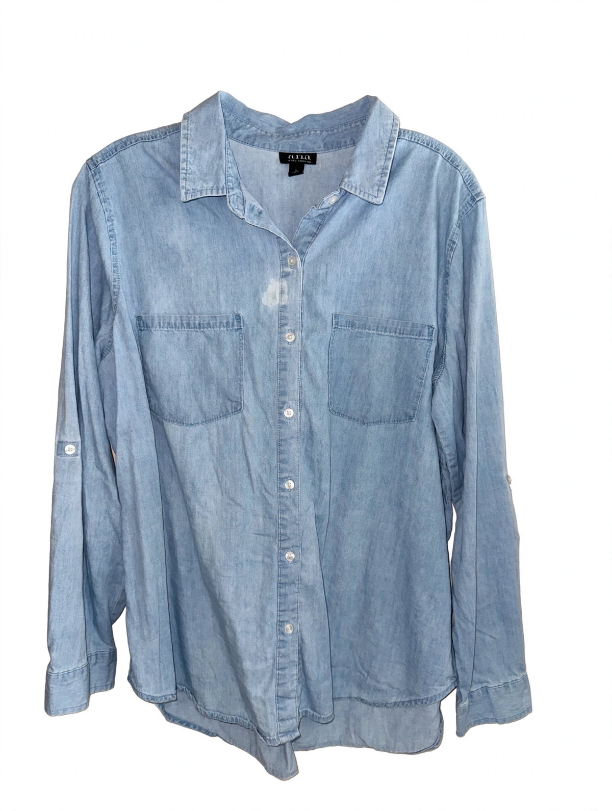 a.n.a. denim shirt front, cleaned