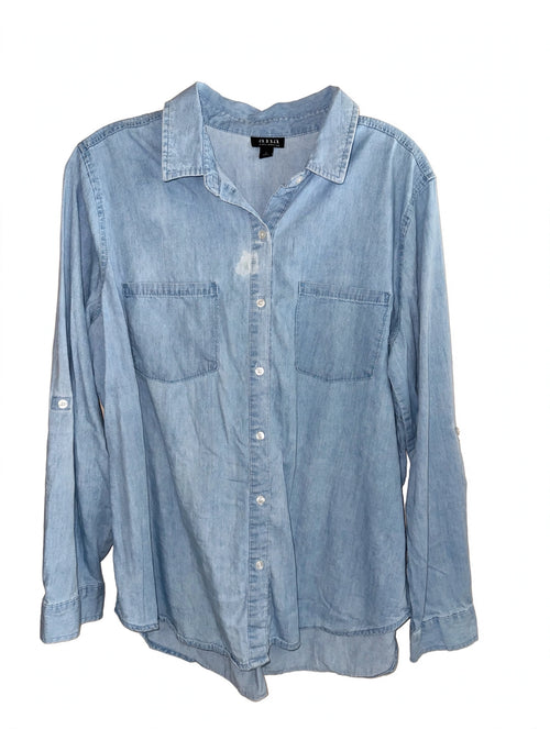 a.n.a. denim shirt front, cleaned