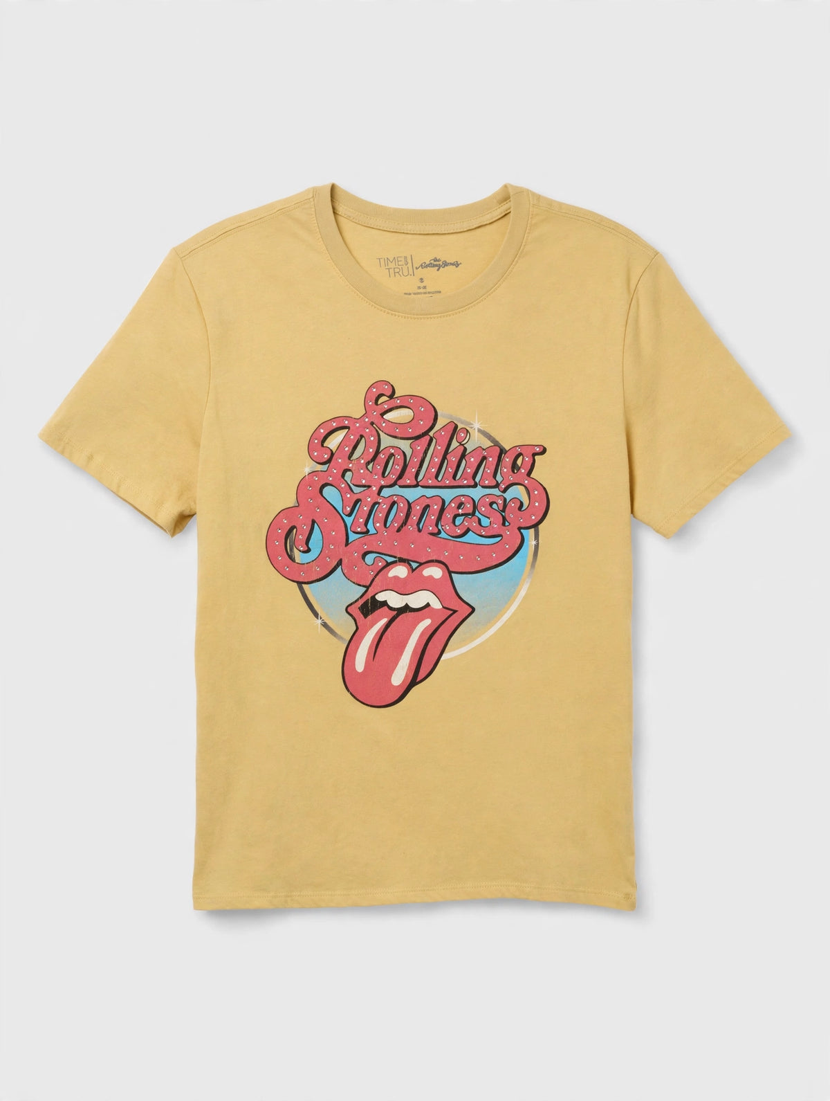 Cleaned yellow Time and Tru Rolling Stones t-shirt, front view