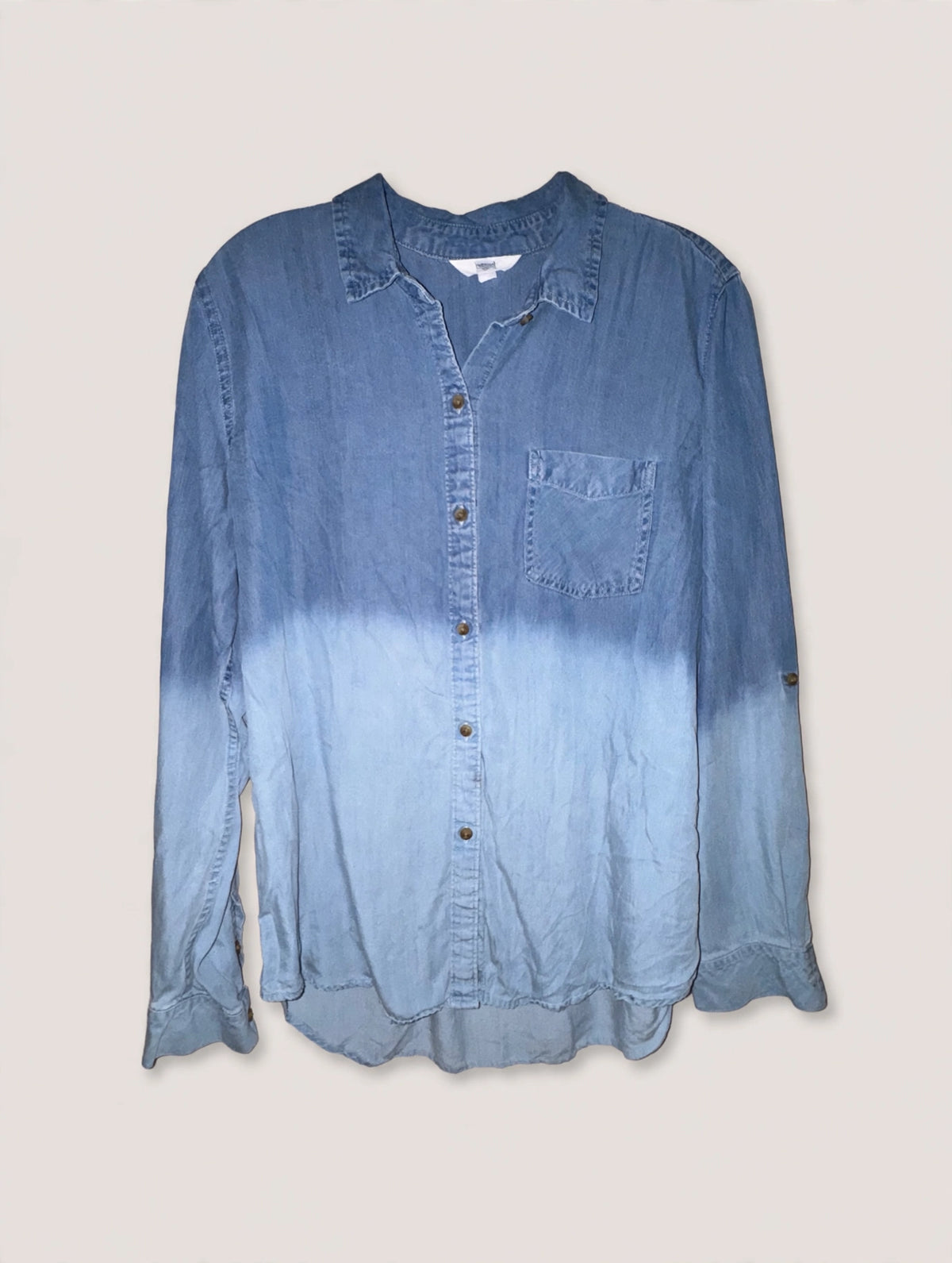Time and Tru ombre denim shirt front, cleaned