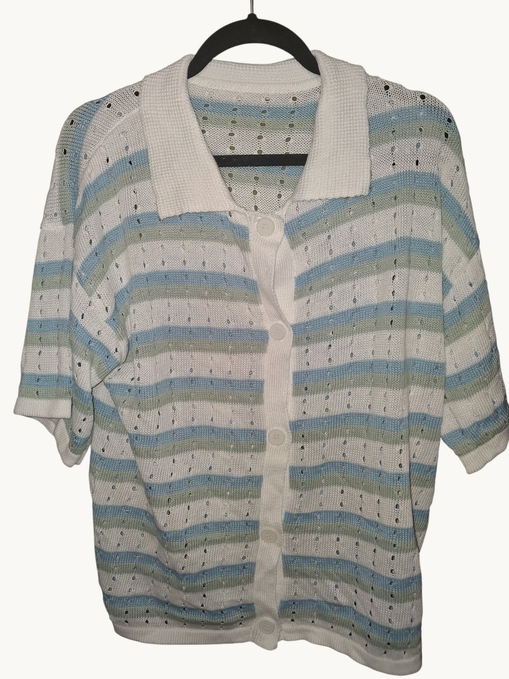 Pastel Striped Open-Knit Cardigan