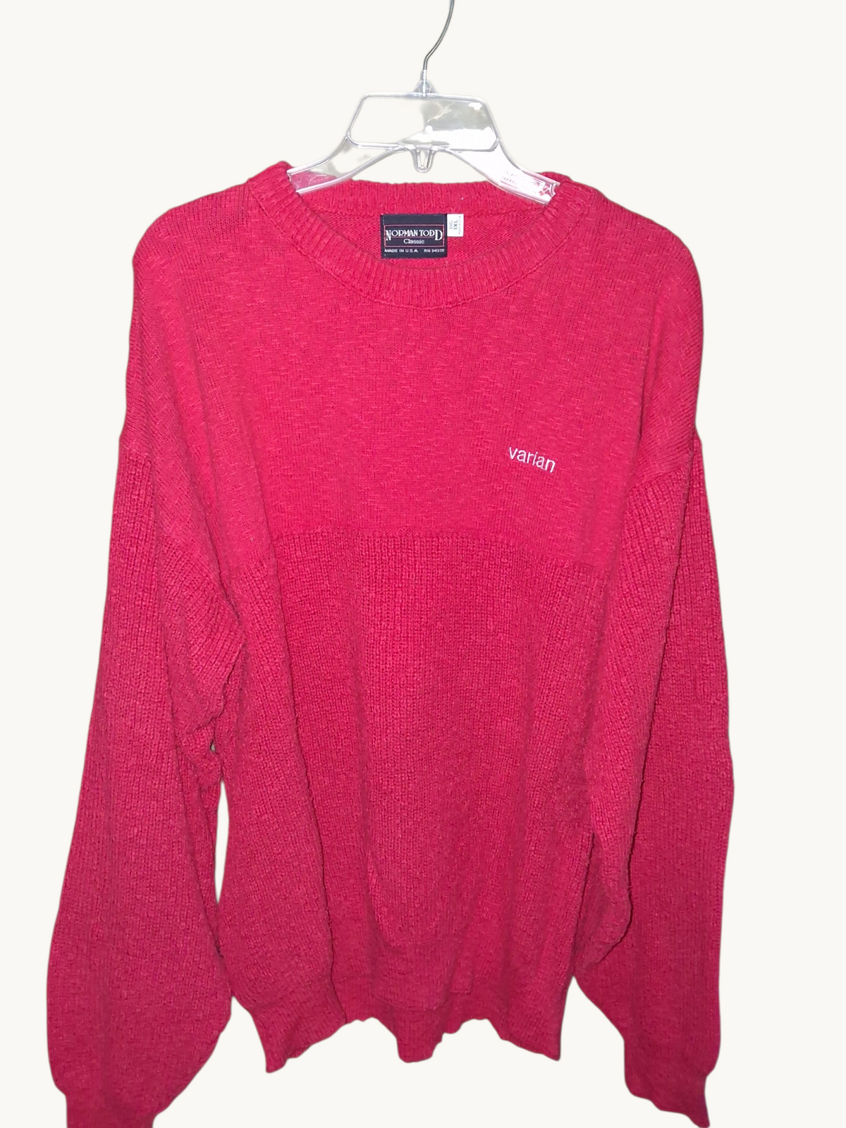 Norman Todd Classic Red Embroidered Crewneck Sweater