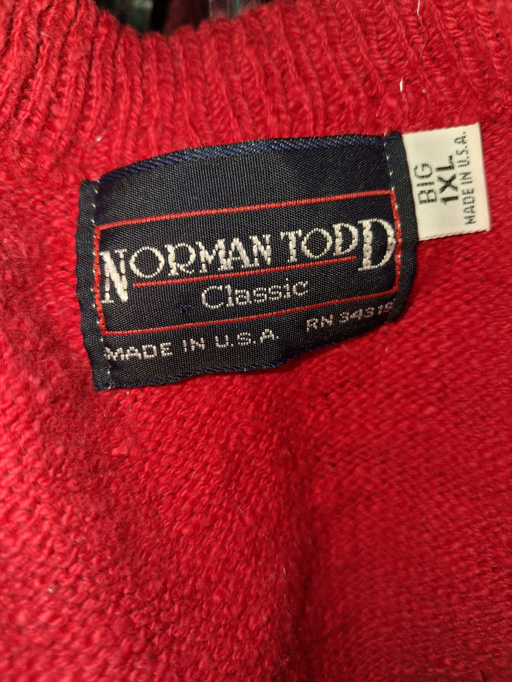 Norman Todd Classic Red Embroidered Crewneck Sweater