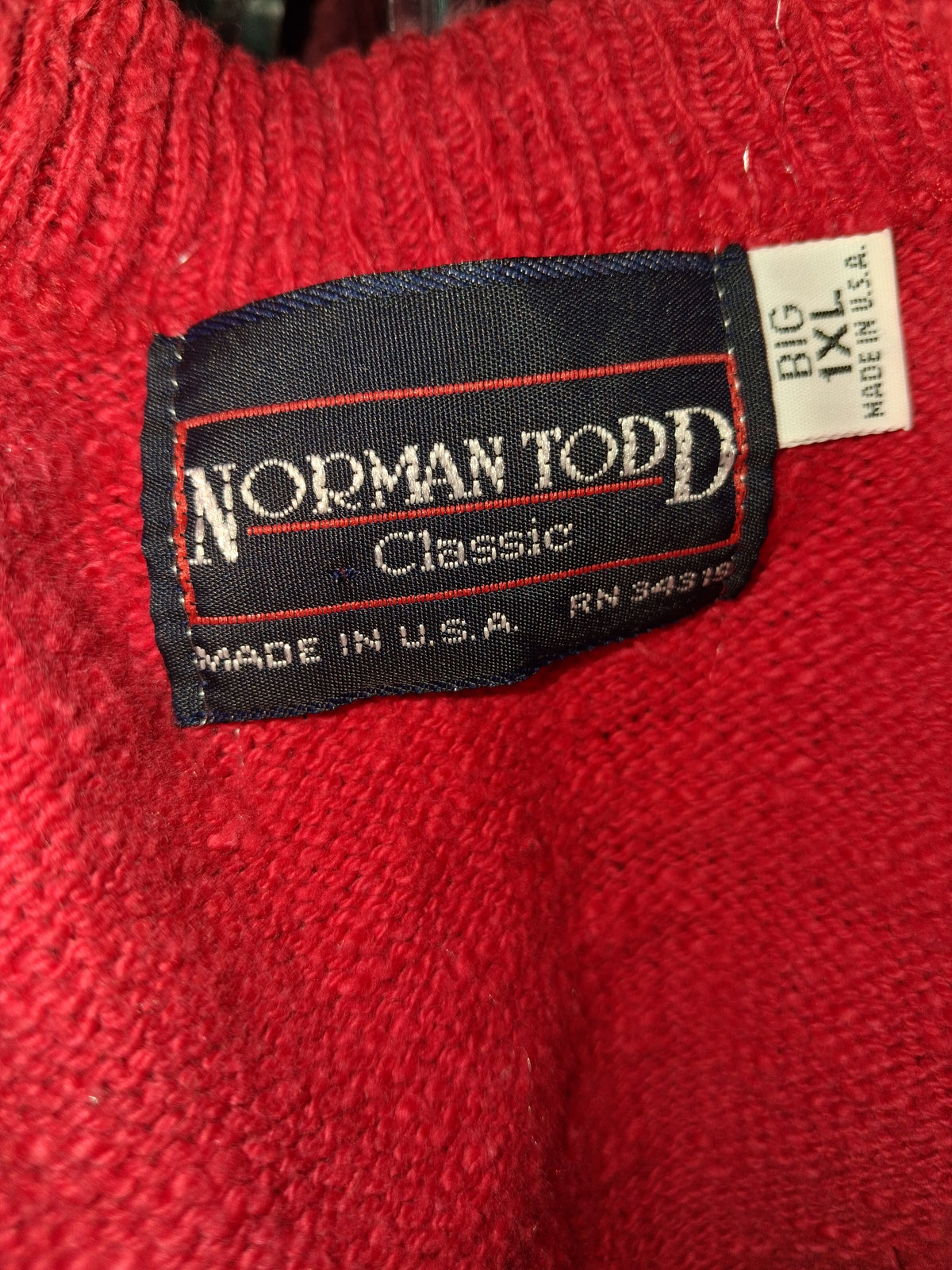 Norman Todd Classic Red Embroidered Crewneck Sweater